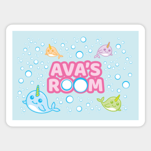 Personalised Narwhal 'Ava's Room' Sea Unicorn Bedroom Poster Door Sign Sticker